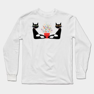 Two Cats With Flowers Long Sleeve T-Shirt